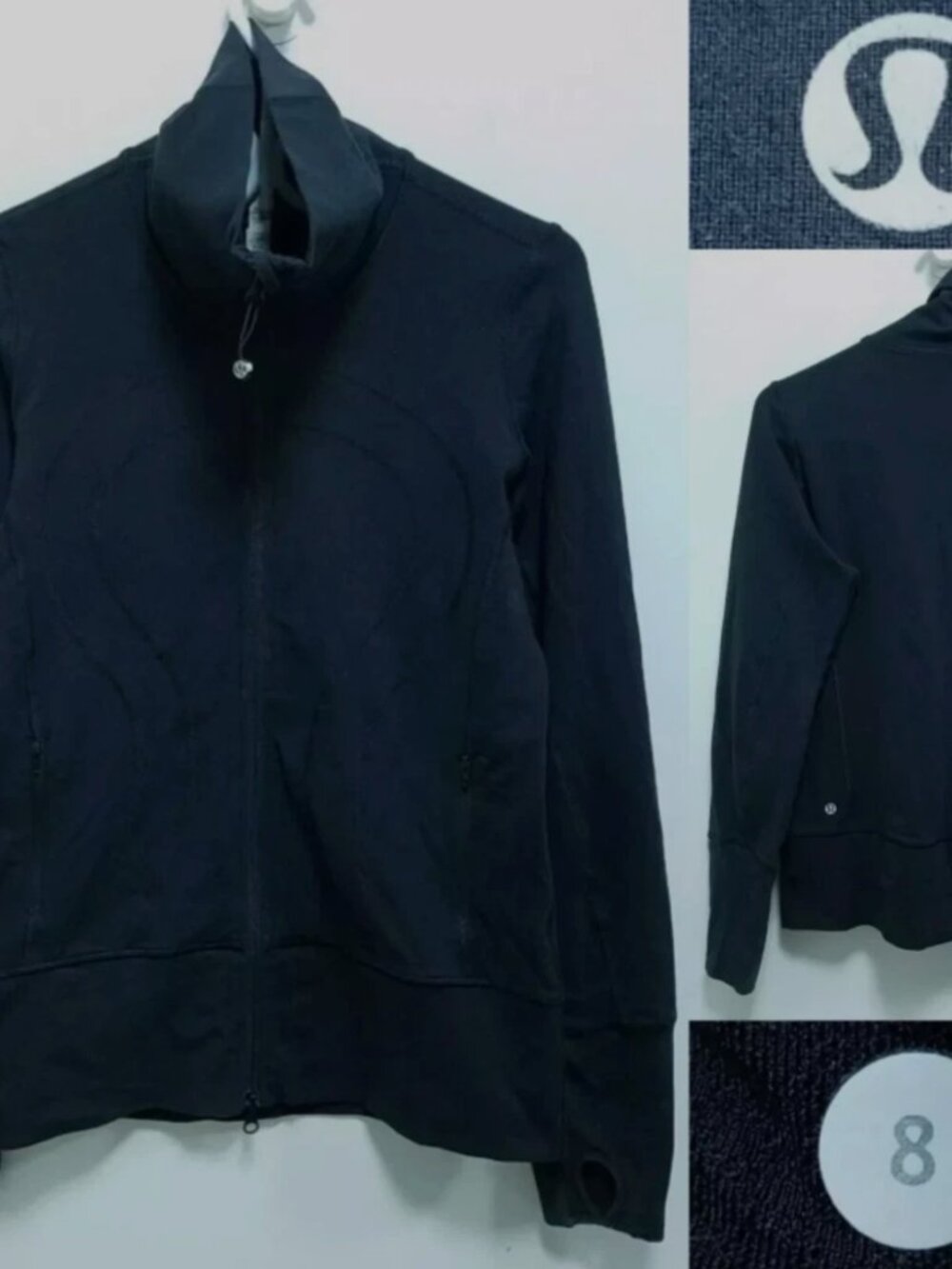 Lululemon In Stride Sweater 8 Medium Women's Black Luon Zipper Jacket High Neck